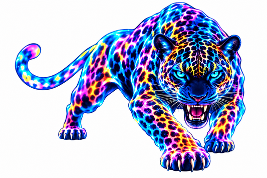 Sticker Leopard Neon – Felină Multicoloră, Tuning Auto Moto
