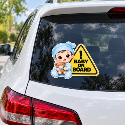 Sticker auto „Băiețel la bord” – Baby on Board cu ursuleț