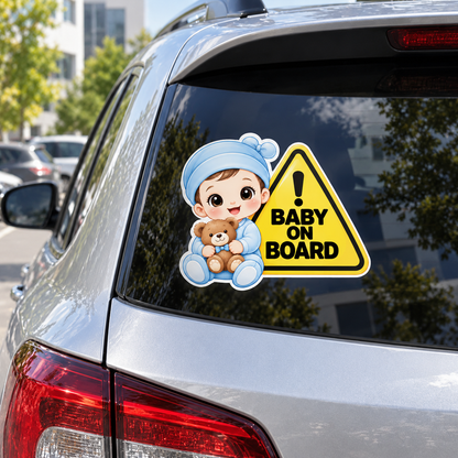 Sticker auto „Băiețel la bord” – Baby on Board cu ursuleț