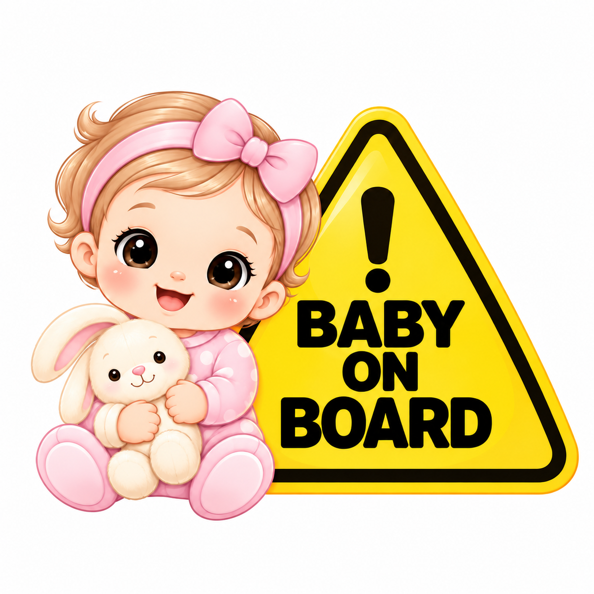 Sticker auto „Fetiță la bord” – Baby on Board cu iepuraș