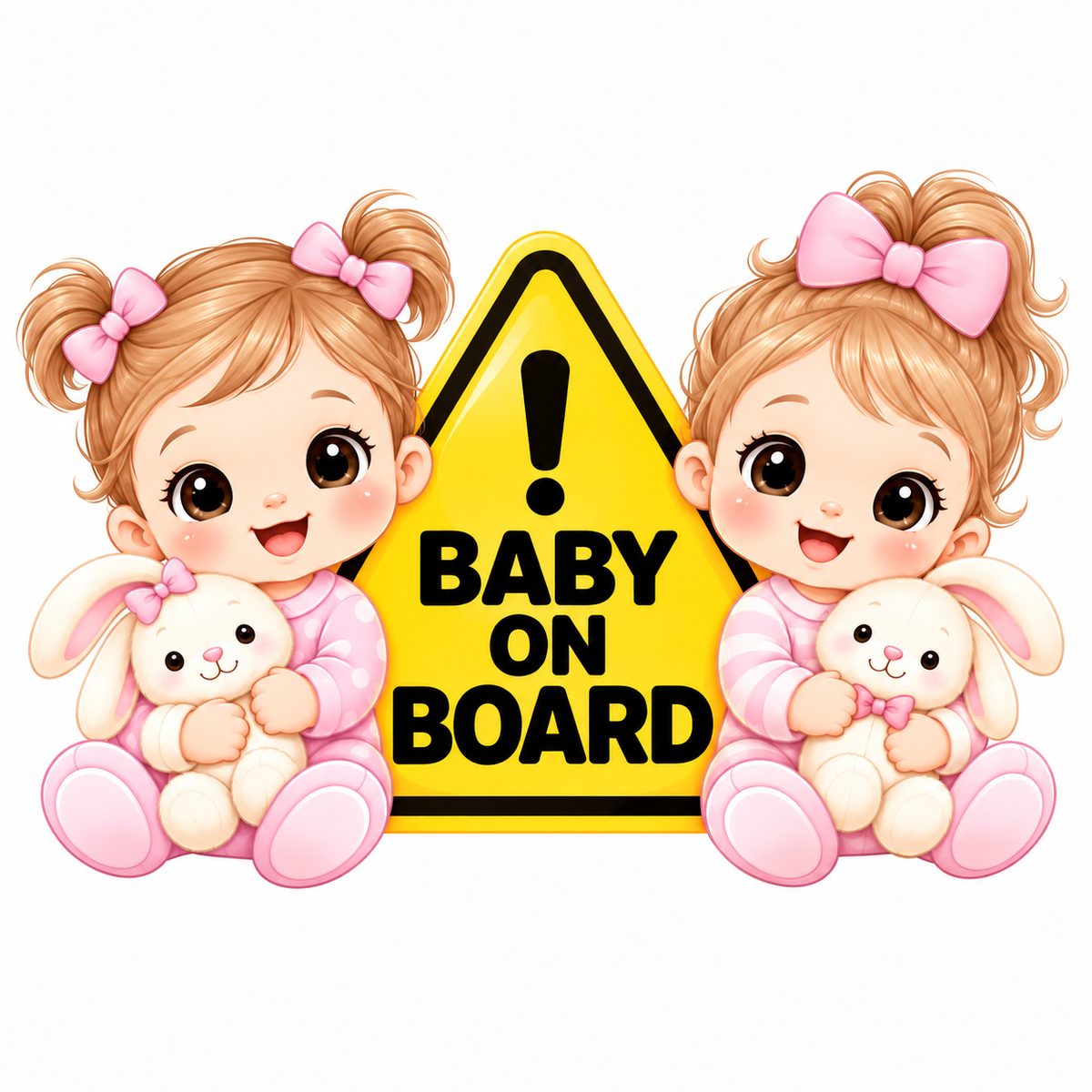 Sticker auto „Gemene la bord” – Baby on Board cu două fetițe