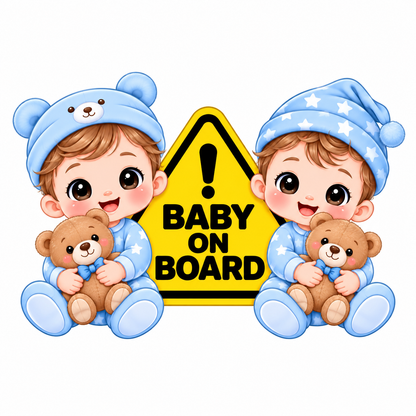 Sticker auto „Gemeni la bord” – Baby on Board cu doi băieței