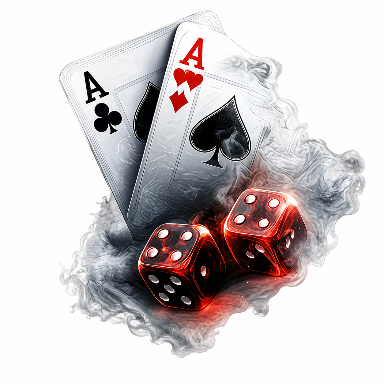 Sticker Casino – Ași și Zaruri în Flăcări, Autocolant Jocuri de Noroc, Poker