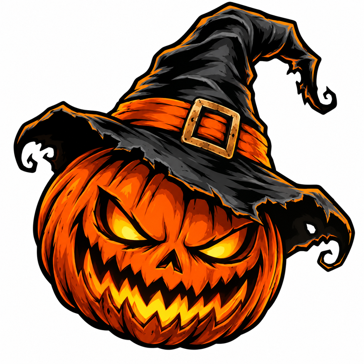 Sticker Halloween Dovleac Malefic cu Pălărie de Vrăjitoare – Jack O’ Lantern