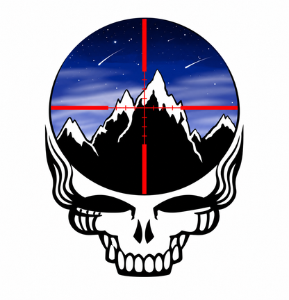 Sticker Skull Craniu cu Munți și Lunetă