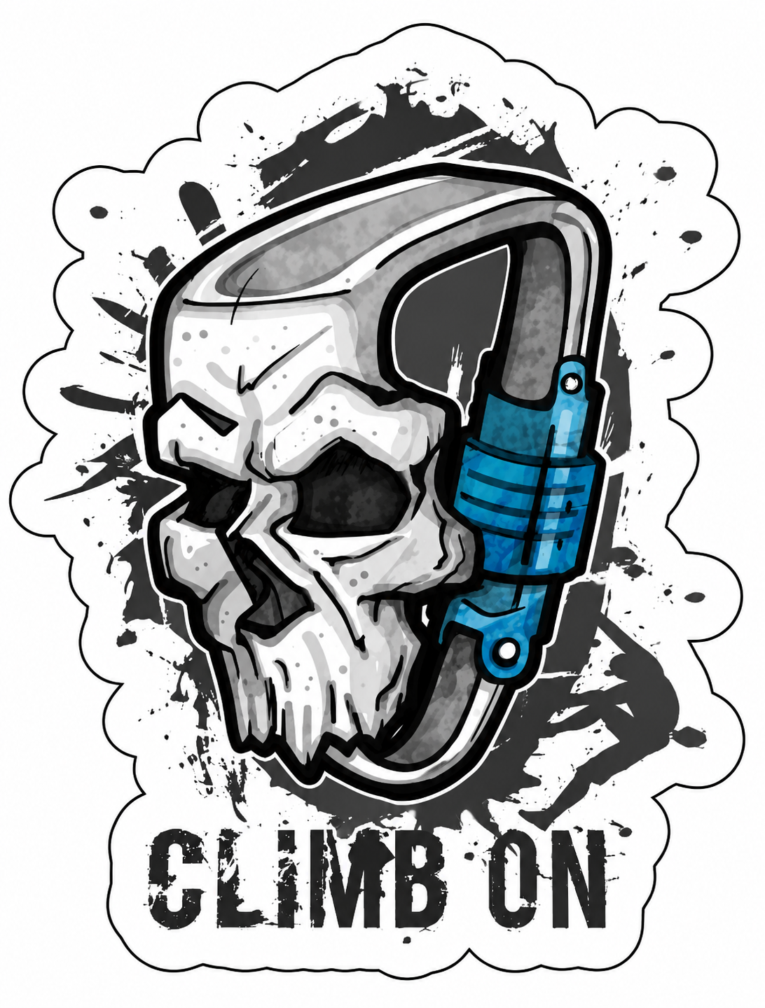 Sticker CLIMB ON – Craniu cu Carabinieră, Design Alpinism și Escaladă