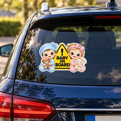 Sticker auto „Bebeluși la bord – Băiat și Fată” – Baby on Board