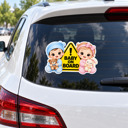 Sticker auto „Bebeluși la bord – Băiat și Fată” – Baby on Board