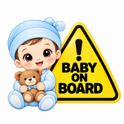 Sticker auto „Băiețel la bord” – Baby on Board cu ursuleț