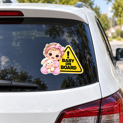 Sticker auto „Fetiță la bord” – Baby on Board cu iepuraș