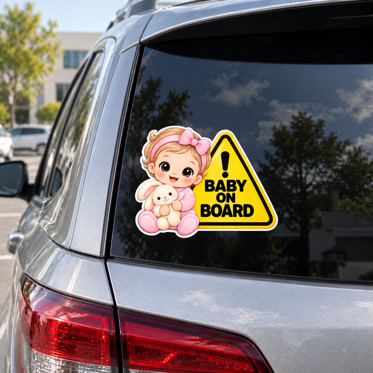 Sticker auto „Fetiță la bord” – Baby on Board cu iepuraș