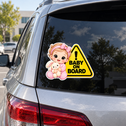 Sticker auto „Fetiță la bord” – Baby on Board cu iepuraș