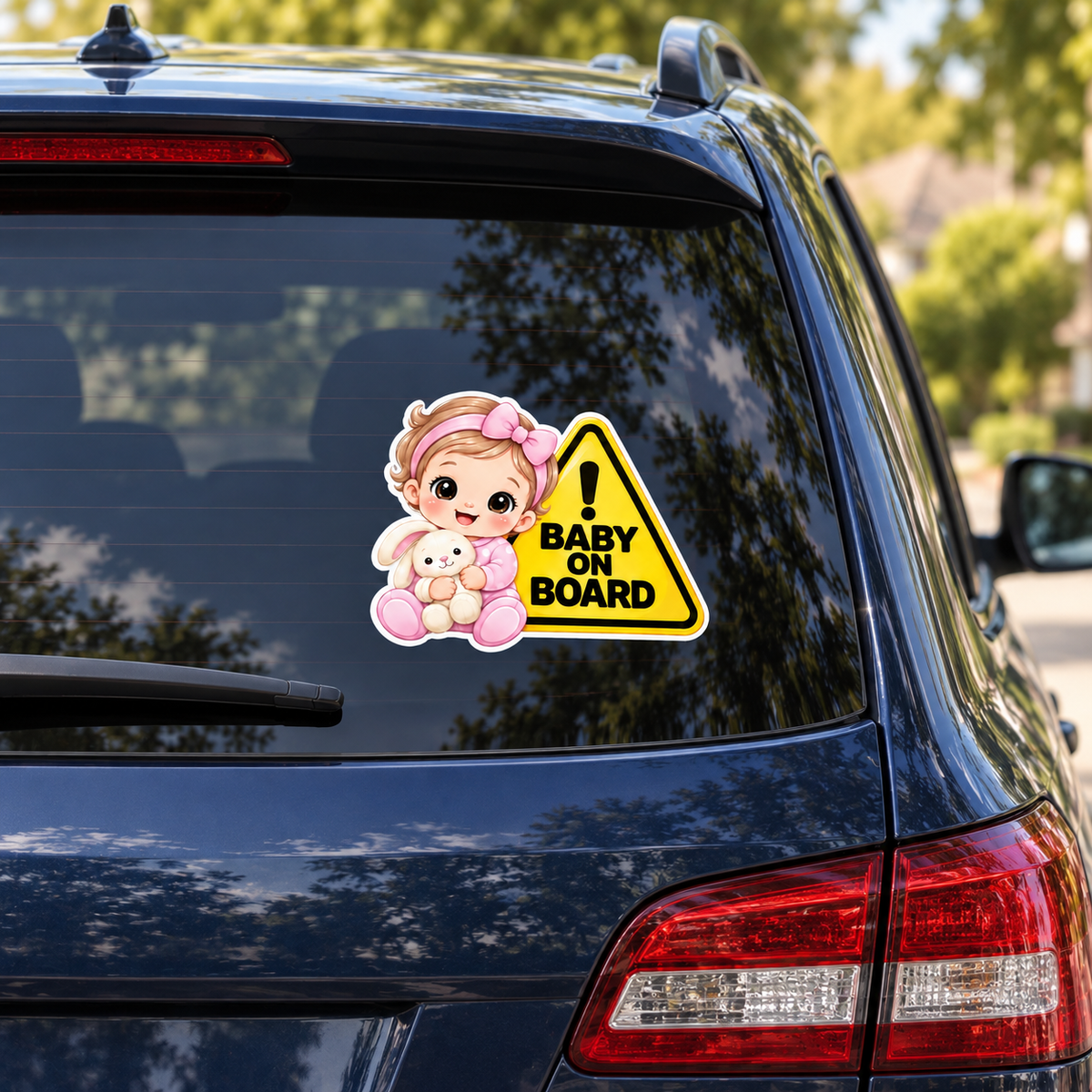 Sticker auto „Fetiță la bord” – Baby on Board cu iepuraș