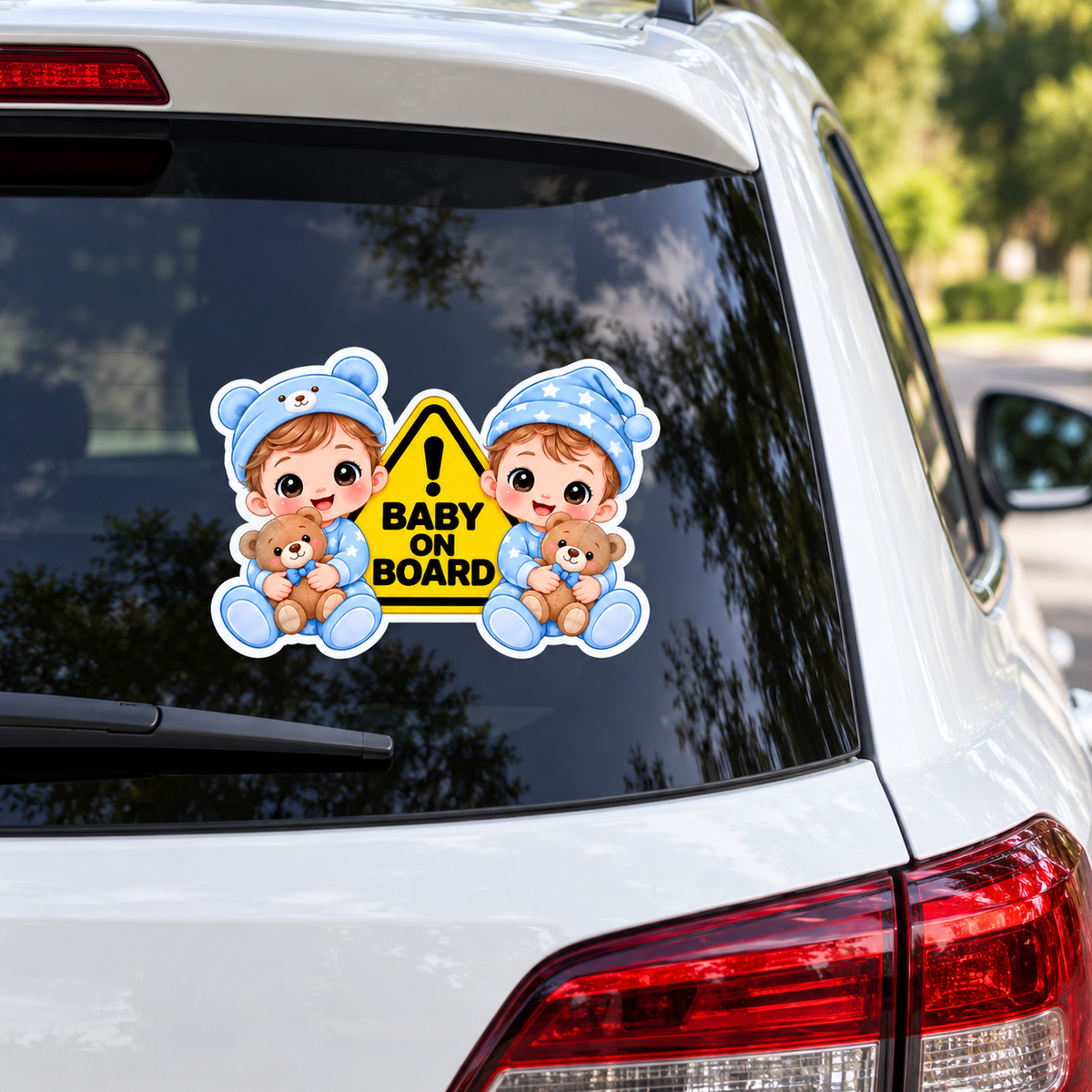 Sticker auto „Gemeni la bord” – Baby on Board cu doi băieței