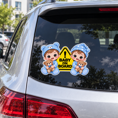 Sticker auto „Gemeni la bord” – Baby on Board cu doi băieței