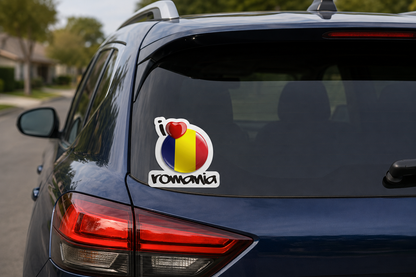 Sticker decorativ rezistent, I Love Romania