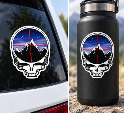 Sticker Skull Craniu cu Munți și Lunetă