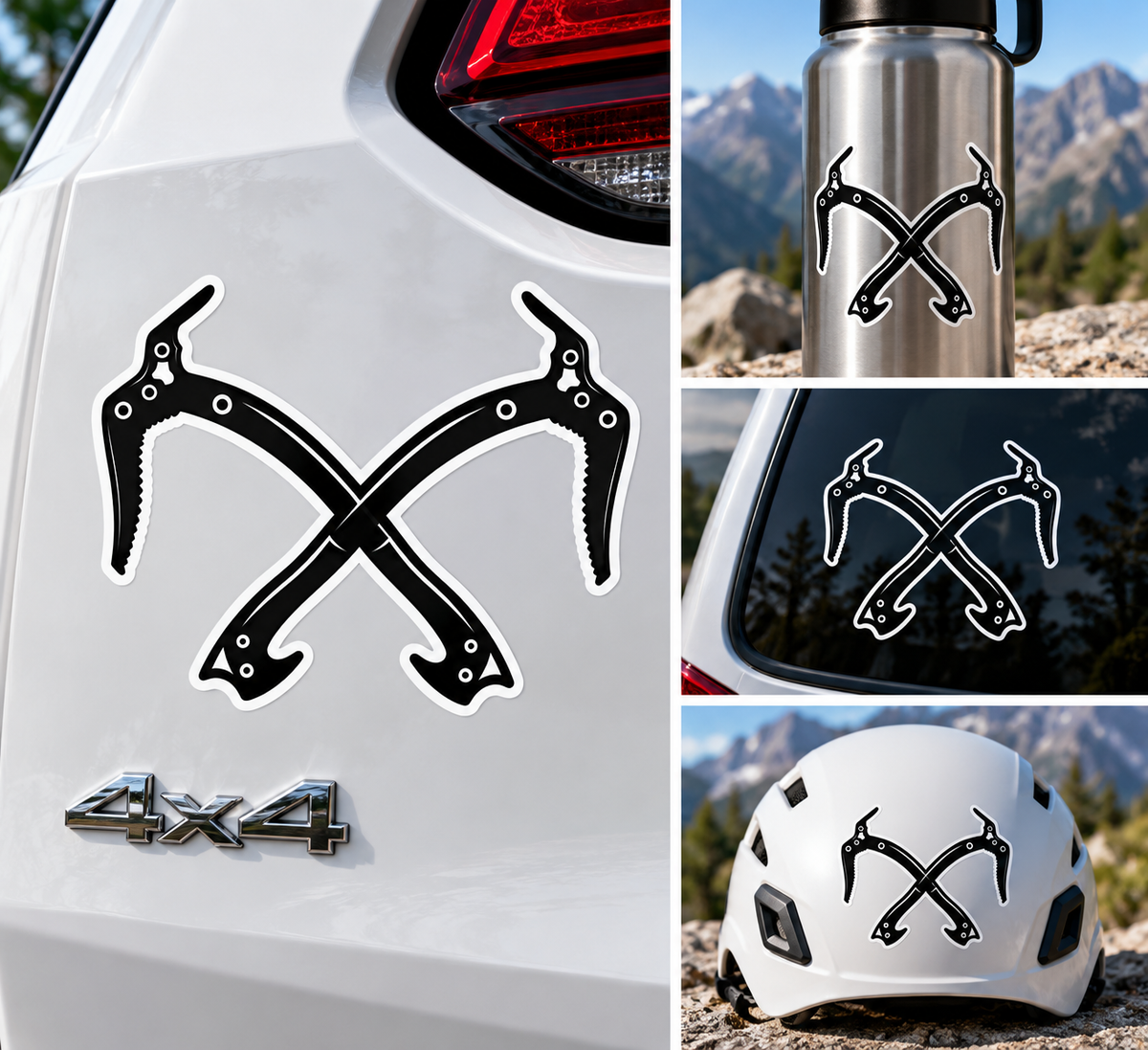 Sticker Alpinism cu Pioleți Încrucișați – Design Climbing / Escaladă Montană