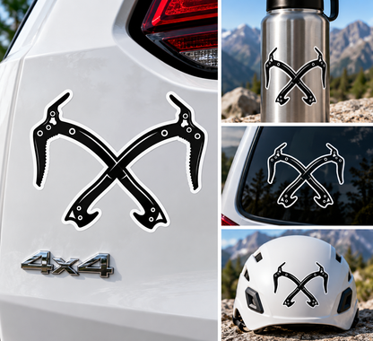 Sticker Alpinism cu Pioleți Încrucișați – Design Climbing / Escaladă Montană