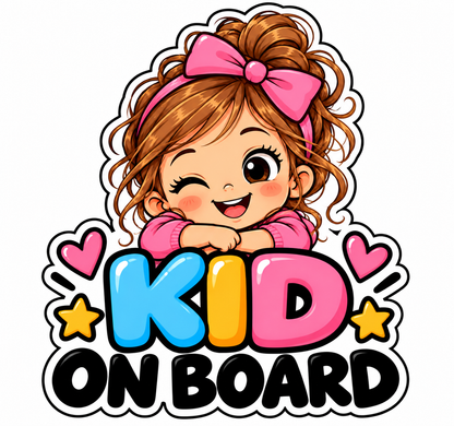 Sticker Auto Kid on Board – Fetiță, Autocolant Copil la Bord, Model Colorat