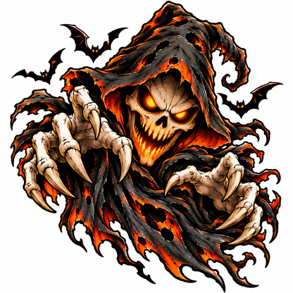 Sticker Halloween Moartea Malefică – Craniu cu Gheare și Lilieci
