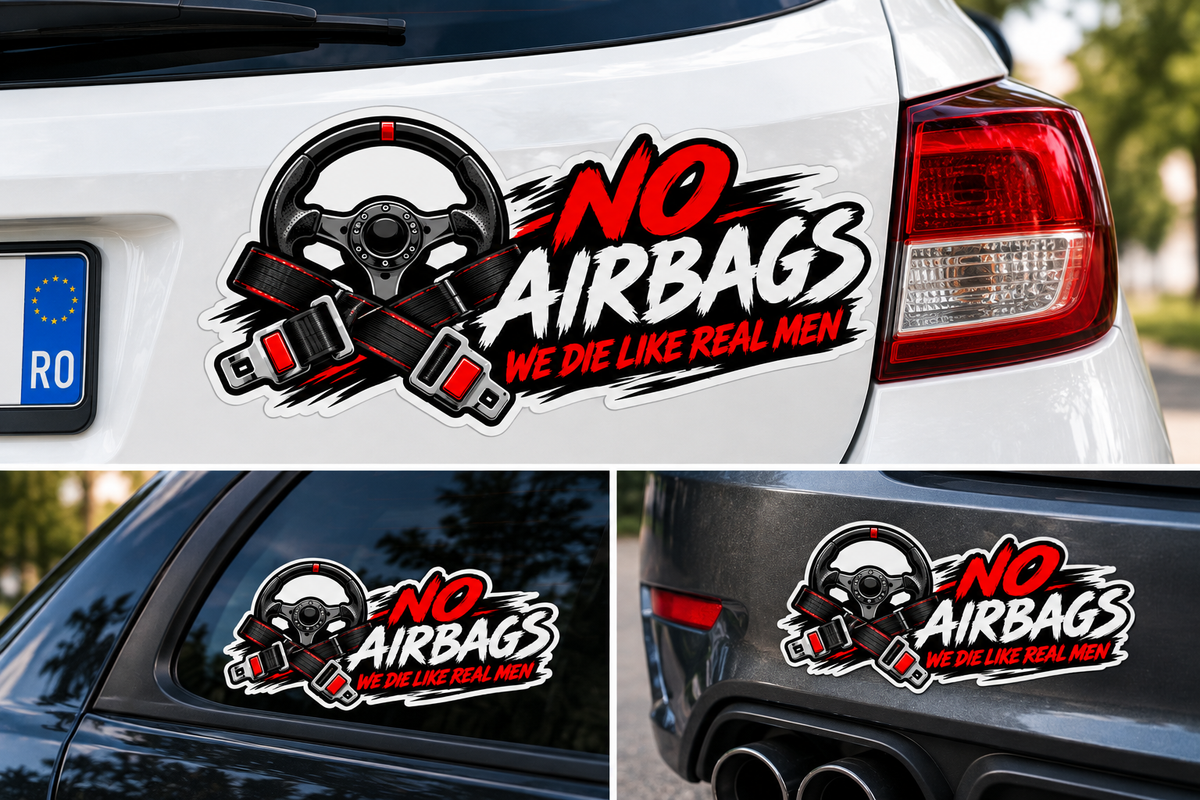 Sticker Auto No Airbags – We Die Like Real Men – Racing Tuning