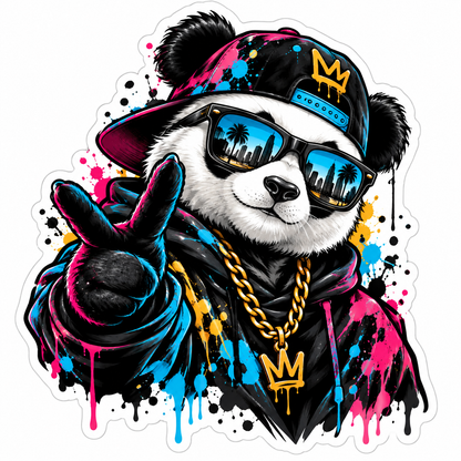 Sticker Panda Gangster – Street Art Graffiti cu Ochelari și Lanț Auriu