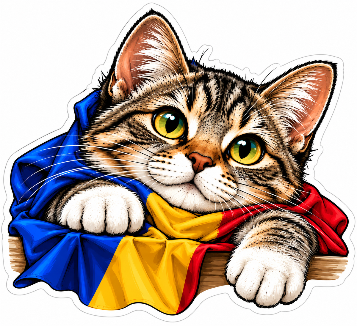 Sticker Pisicuță România – Tricolor Românesc Albastru Galben Roșu