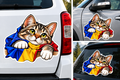 Sticker Pisicuță România – Tricolor Românesc Albastru Galben Roșu