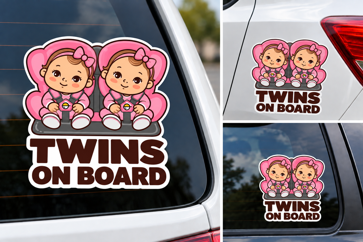Sticker Twins on Board – Fetițe în Scaune Auto