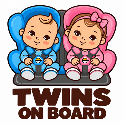Sticker Twins on Board – Băiat și Fetiță în Scaune Auto