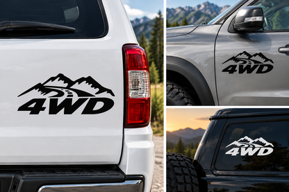 Set 2 Stickere 4WD Off-Road – Munți și Drum, Auto 4x4