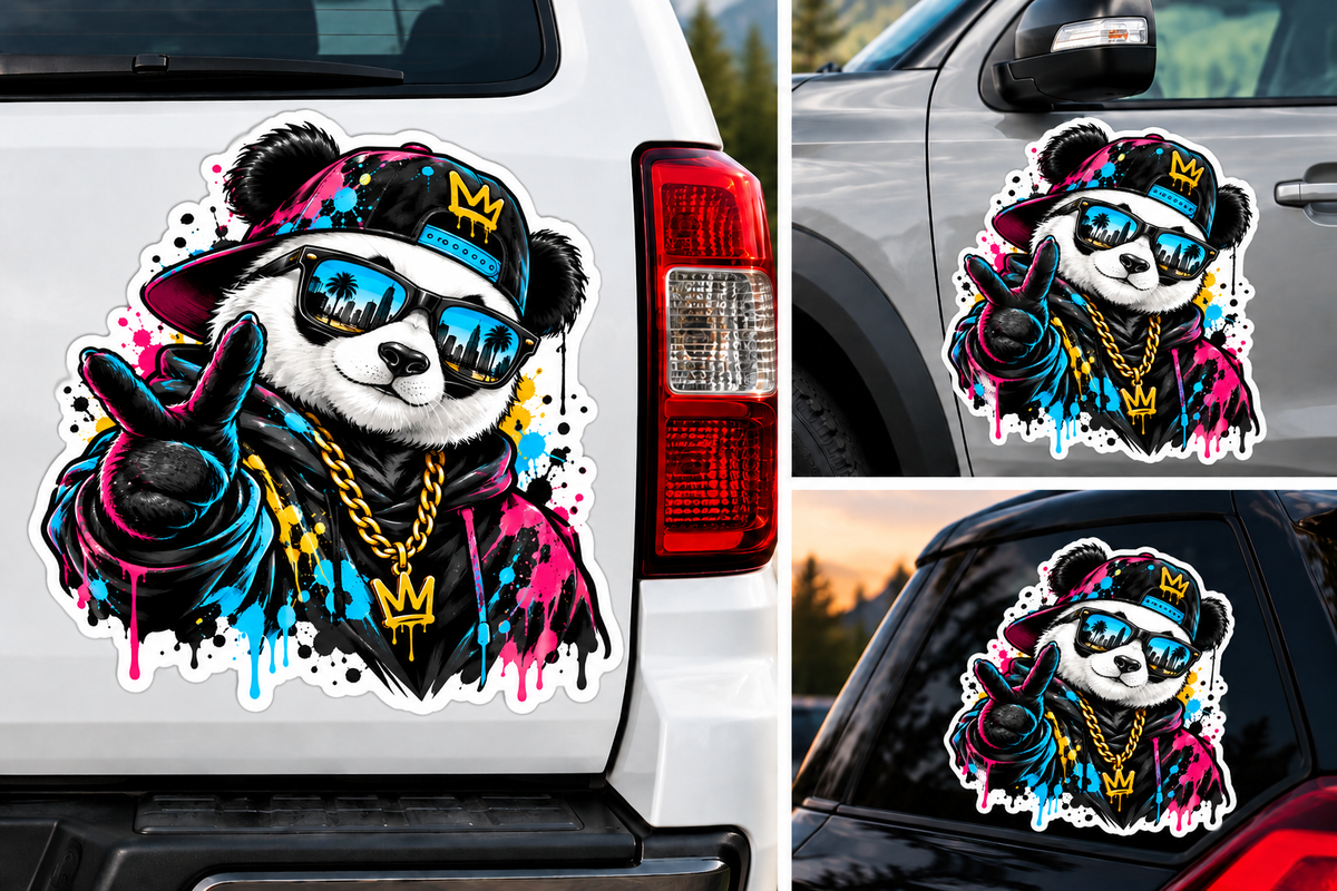 Sticker Panda Gangster – Street Art Graffiti cu Ochelari și Lanț Auriu