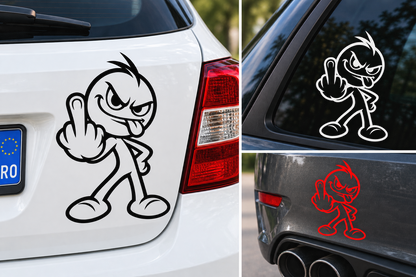Sticker Auto Funny – Personaj Rebel cu Degetul Mijlociu 16cm