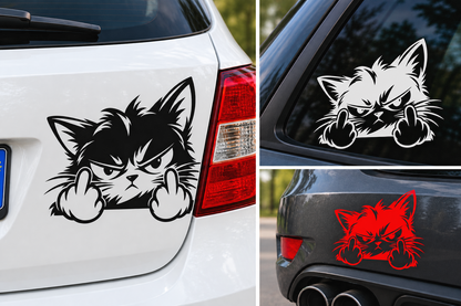 Sticker Auto Pisică Nervoasă – Middle Finger Cat – Funny JDM 16cm