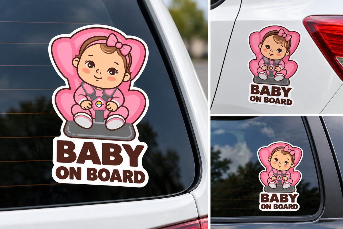 Sticker Baby on Board – Fetiță în Scaun Auto, Roz