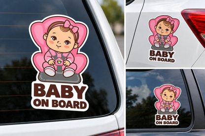 Sticker Baby on Board – Fetiță în Scaun Auto, Roz