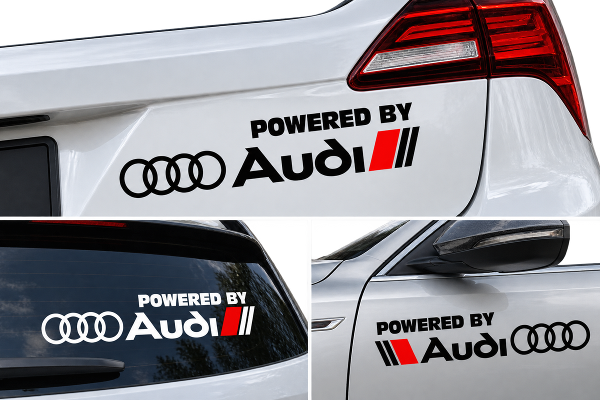 Set 2 Stickere Auto pentru laterale, Powered by Audi – Logo Racing