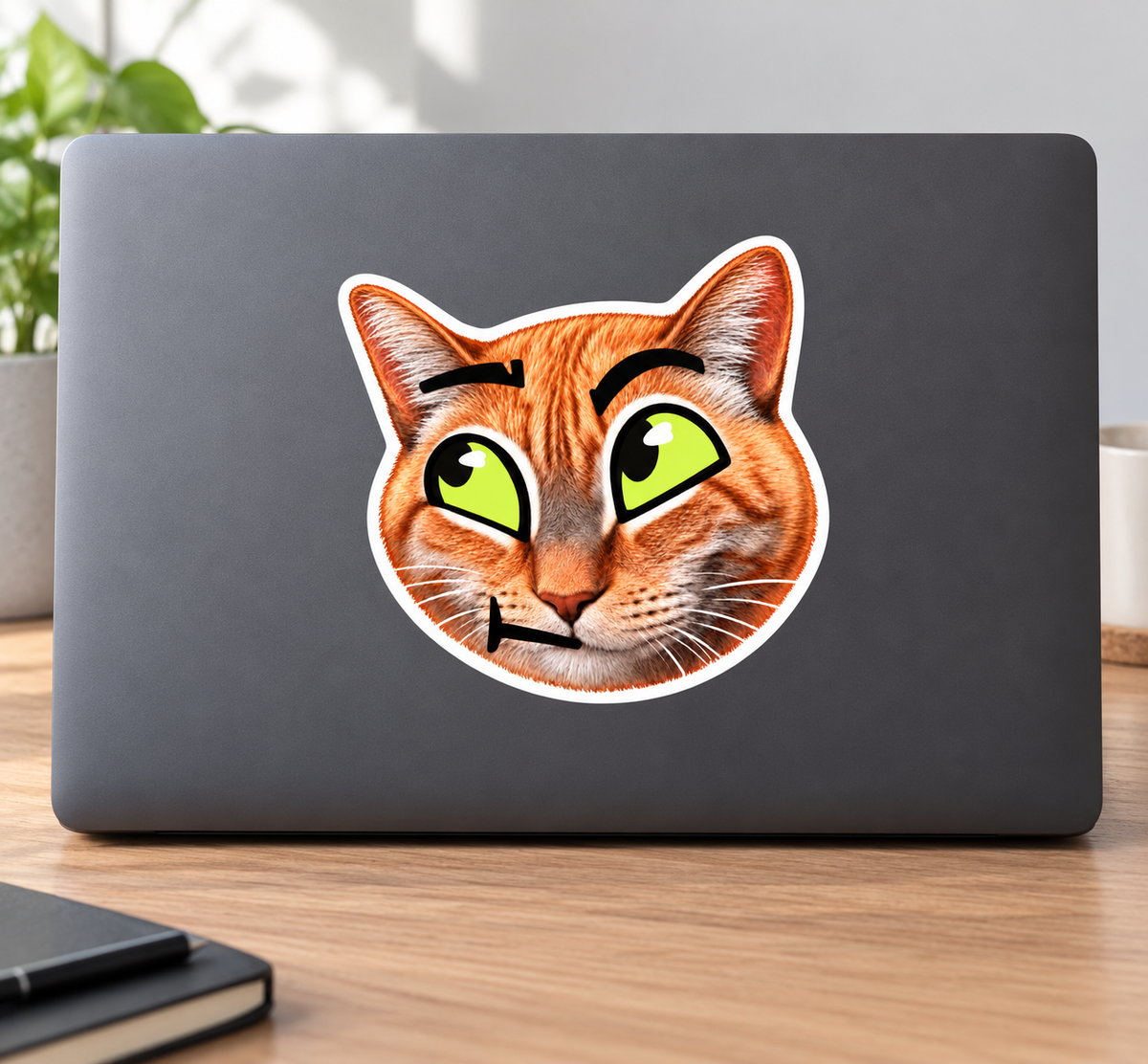 Sticker cu pisică surprinsă și ochi galbeni – autocolant amuzant pentru mașină