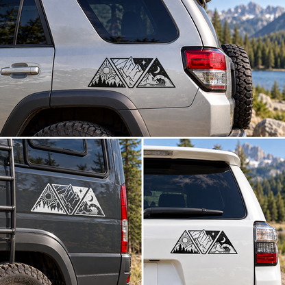 Sticker decorativ Aventură în natură – Munți, pădure și valuri în 3 triunghiuri