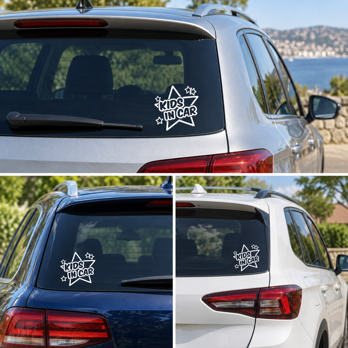 Sticker auto Kids in Car – Copii la bord, model cu stele, 17cm