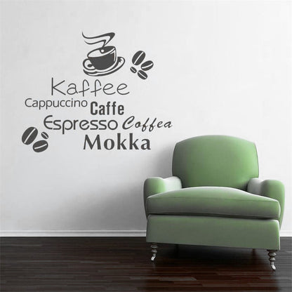 Autocolant de perete, Coffee cu ceasca si boabe de cafea