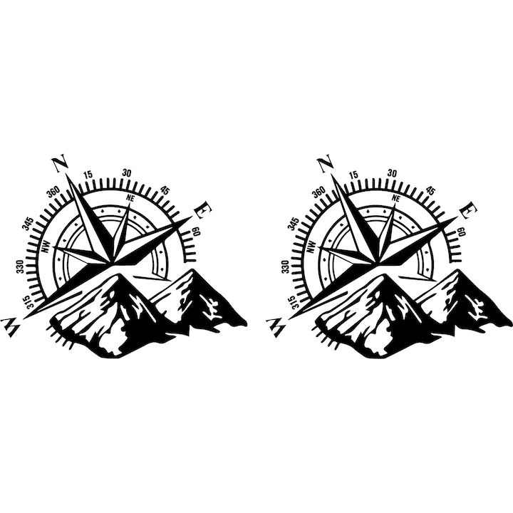 Set 2 stickere auto decorative, rezistente la apa, Off Road, Busola