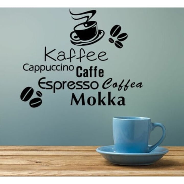 Autocolant de perete, Coffee cu ceasca si boabe de cafea