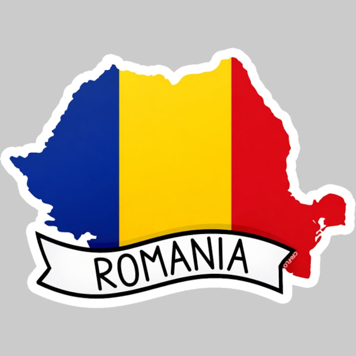 Sticker harta Romania tricolor contur tara, Autoadeziv